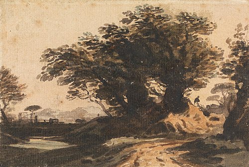 Landscape with a Clump of Trees near a Road and a Stream, , John Varley