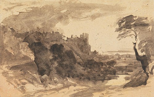 Romatic Landscape with a Castle and a Tree on the Right, , John Varley