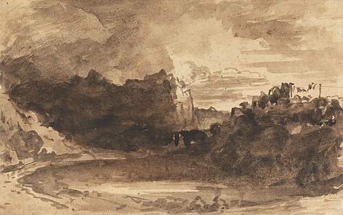Romantic Landscape with Cliffs and a Castle, , John Varley