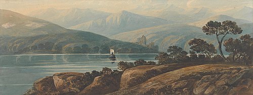 Landscape in Wales with Castle, Lake, and Rocky Foreground, 1815, John Varley