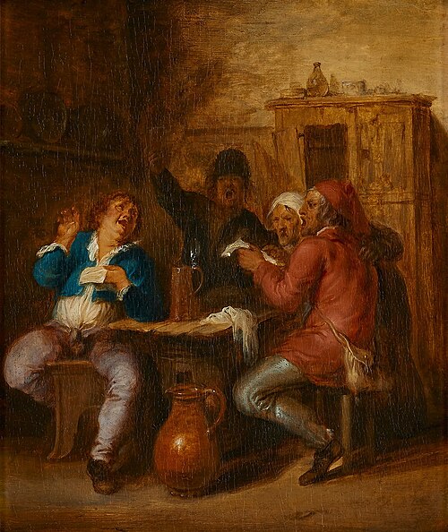 Interior with merrily singing peasants, 1637, Vincent Malo (I)