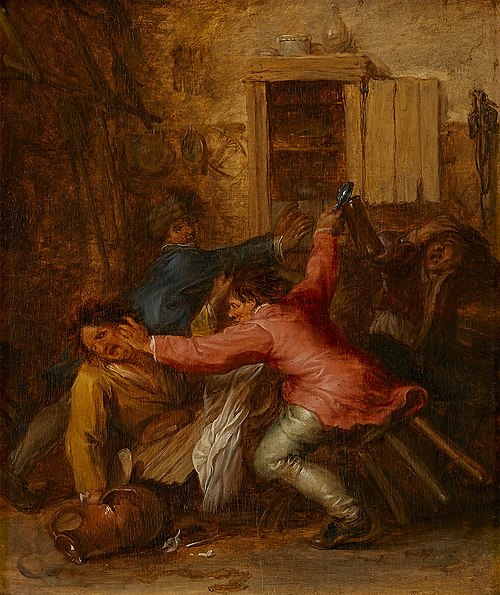 Interior with fighting peasants, 1637, Vincent Malo (I)