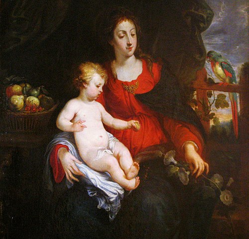 Madonna and Child in a garden arbor, 1630, Vincent Malo (I)