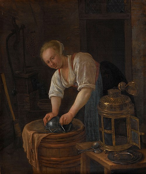 Woman scouring metalware, 1650, Jan Steen