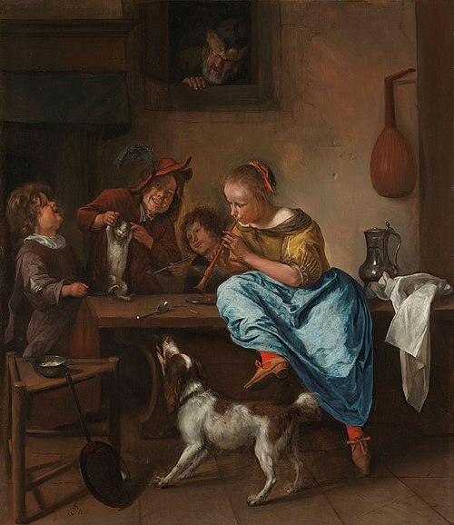 Enfants apprenant à un chat à danser, 1669, Jan Steen