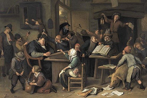 A Riotous Schoolroom with a Snoozing Schoolmaster, 1672, Jan Steen