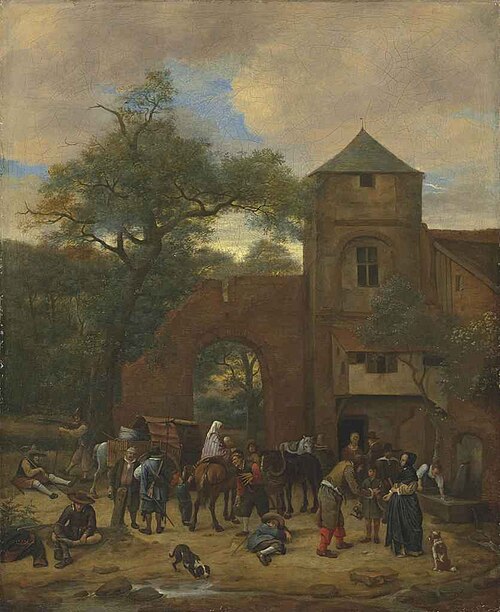 Travellers halting outside an inn, 1660, Jan Steen