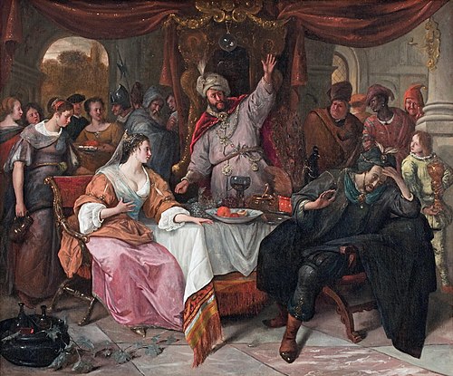 Esther, Ahasuerus et Haman, 1668, Jan Steen