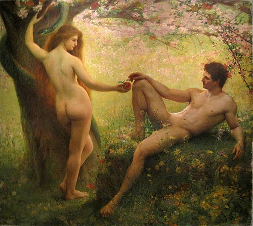Adam et Ève ; Le Paradis terrestre., , Gustave Courtois