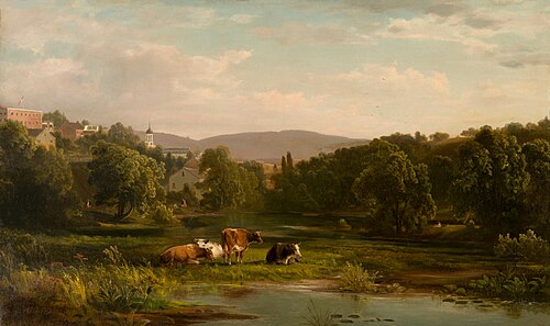 Monacacy Creek with Bethlehem in background, 1858, DeWitt Clinton Boutelle
