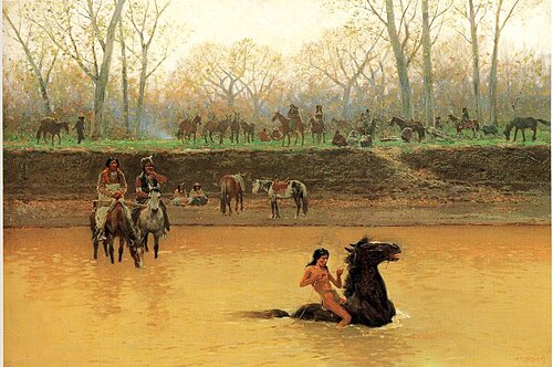 Fording the stream., 1905, Henry Farny