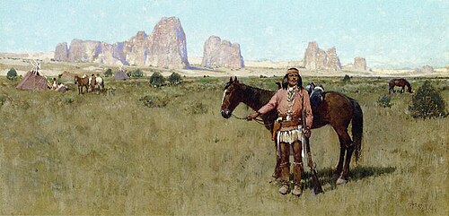 Warrior and teepees., 1894, Henry Farny