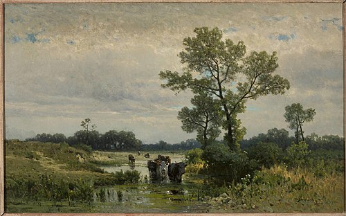 Cows crossing the river, 1878, Valerius Brochocki
