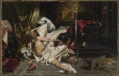 Man fighting with wolves, 1883, Jan Czesław Moniuszko