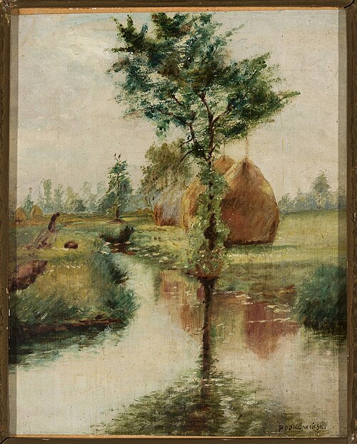 Haystacks at a stream, , Władysław Podkowiński