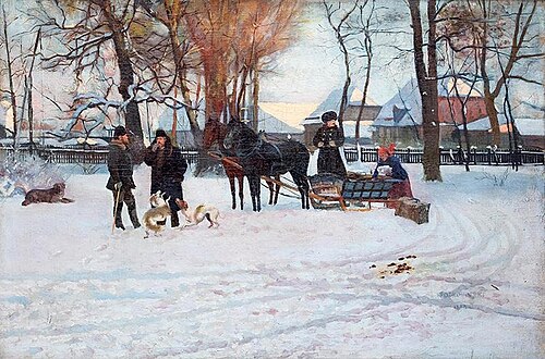 Wyjazd (Wyjazd na polowanie, Kompozycja z saniami), 1888, Władysław Podkowiński
