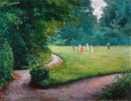 Gra w krokieta (fragment parku w Bidzinach koło Sandomierza), 1893, Władysław Podkowiński