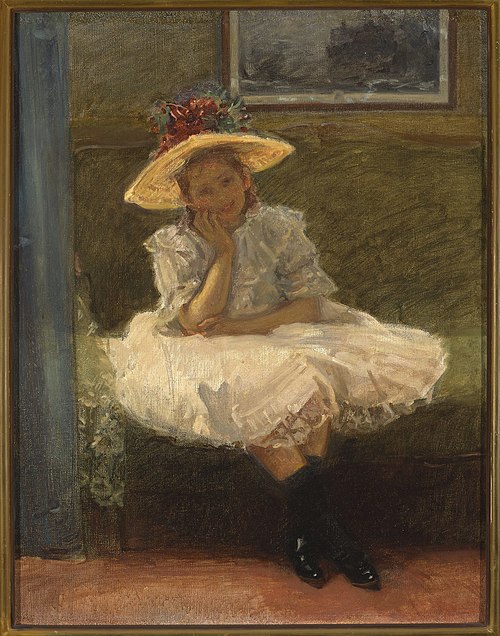 A girl in a hat with flowers., 1894, Władysław Podkowiński