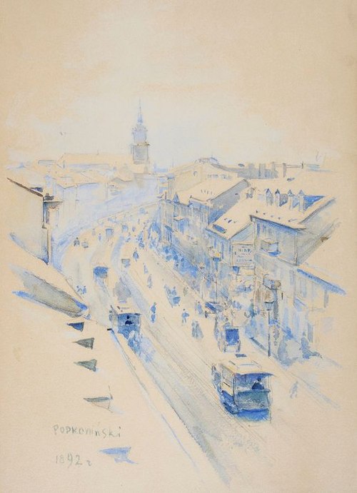 Nowy Świat Street in Warsaw on a winter's day., 1892, Władysław Podkowiński