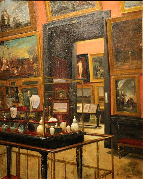 Une Vitrine au musée du Luxembourg, 1899, Joseph Louis Cornier-Miramont