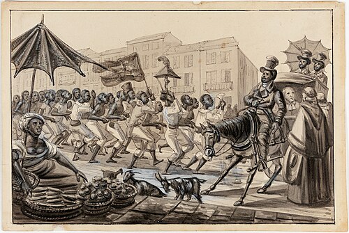 Scène de la Rua Direita. Nègres porteurs de caffé allant toucher le payement de leur journée Negress, 1840, Harro Harring