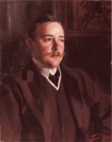 Erik Axel Karlfeldt dans la salle à manger de Zorngårdens, 1906, Anders Zorn