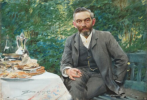 ”Frukost i det gröna” (Grosshandlare Adolf Magnus)., 1886, Anders Zorn