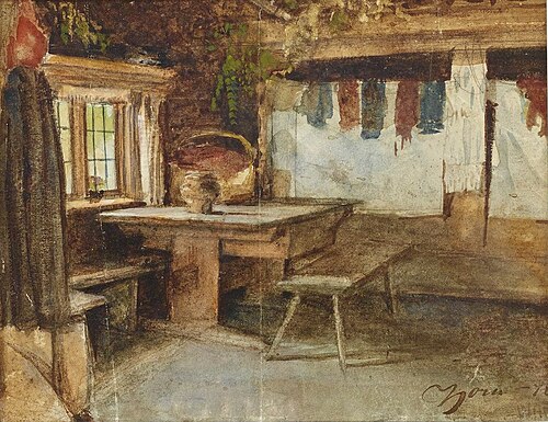 Interior of a cottage in Mora, 1878, Anders Zorn
