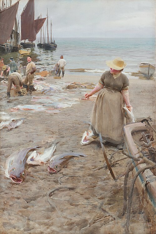 Fishmarket in St Ives, 1888, Anders Zorn