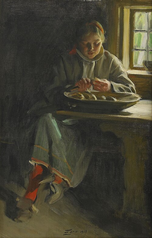 Peeling potatoes, 1916, Anders Zorn