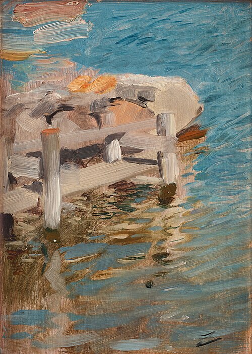 Water reflections at stone coffin, 1887, Anders Zorn