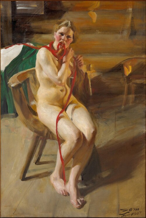 Nude woman combing her hair, 1907, Anders Zorn