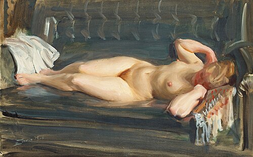 On the blue-grey leather sofa, 1916, Anders Zorn