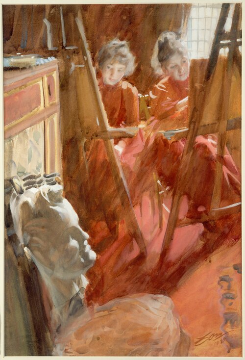 The Schwartz Girls drawing, 1889, Anders Zorn