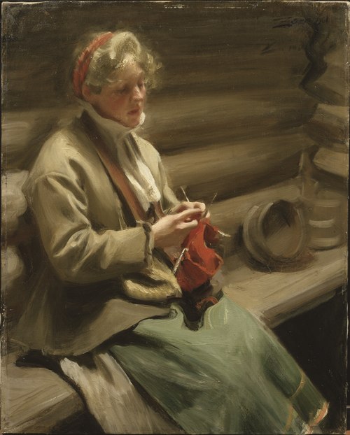 Dalecarlian Girl Knitting. Cabbage Margit, 1901, Anders Zorn