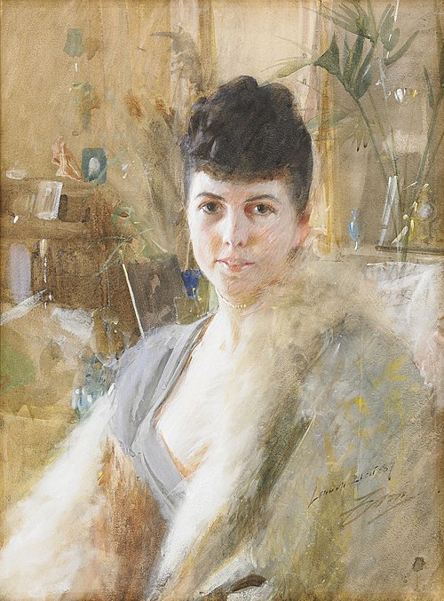 Femme en cape de fourrure, 1887, Anders Zorn