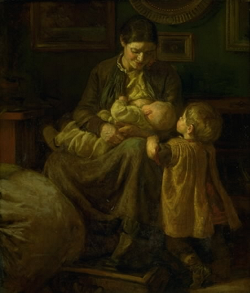 Kunstnerens hustru med to børn, 1890, Joakim Skovgaard