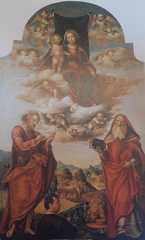 Madonna in gloria col Bambino, san Matteo, san Girolamo e il committente, , Niccolò Giolfino