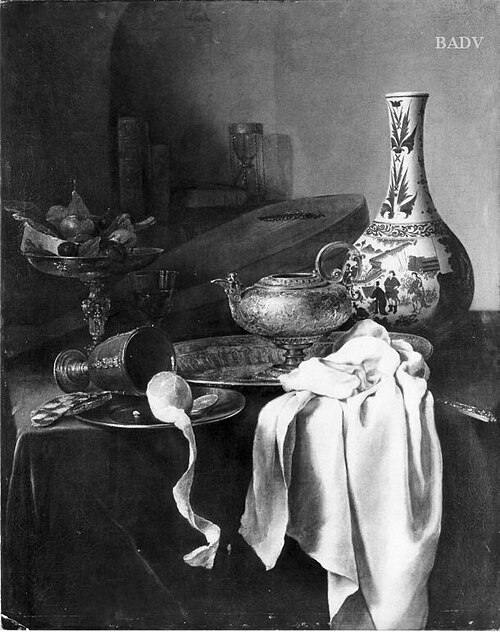Stillleben mit chinesischer Vase, Laute und Kanne, 1684, Barend van der Meer