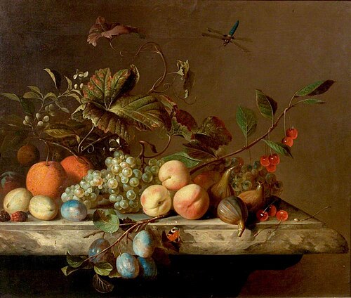 Fruit Piece with Dragonfly, 1692, Barend van der Meer