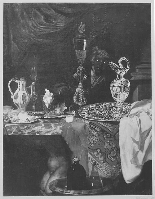 Still life with moor and splendor dishes, 1681, Barend van der Meer