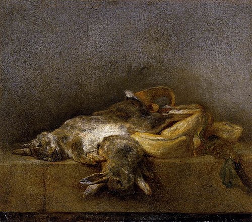 Nature morte avec deux lapins, une gibecière et une poire à poudre, 1750, Jean Siméon Chardin