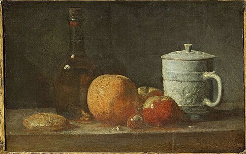 Fruits, Bouteille, Pichet et Massepain, 1750, Jean Siméon Chardin