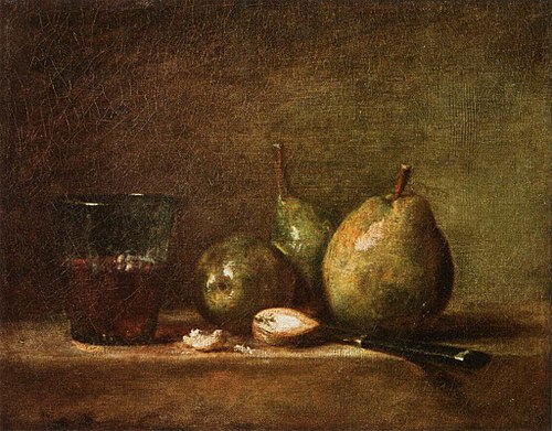 Poires, noix et verre de vin, 1768, Jean Siméon Chardin