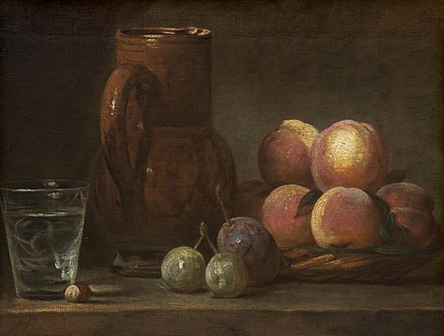 Fruit, Jug, and a Glass, 1726, Jean Siméon Chardin