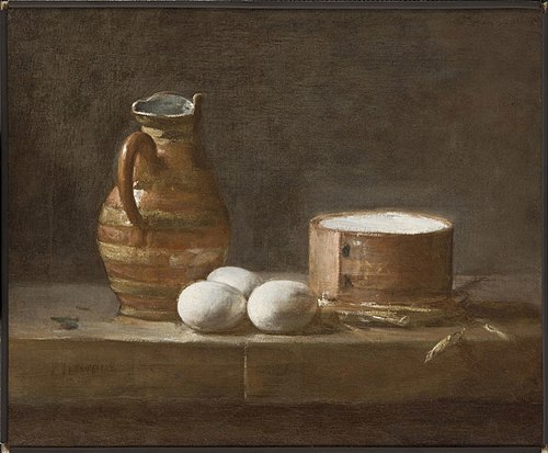 Still Life with Eggs, Cheese, and a Pitcher, 1750, Jean Siméon Chardin