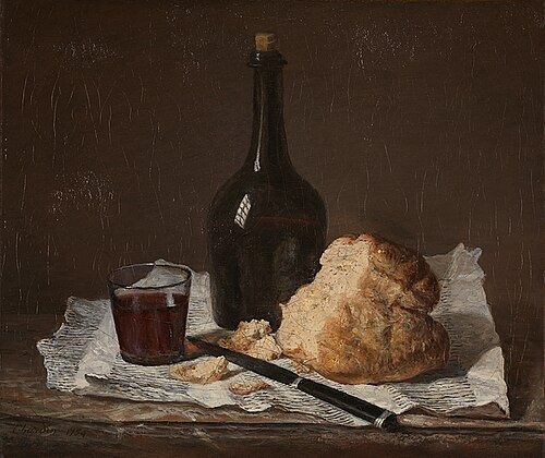 Still Life with Bottle, Glass and Loaf, 1849, Jean Siméon Chardin