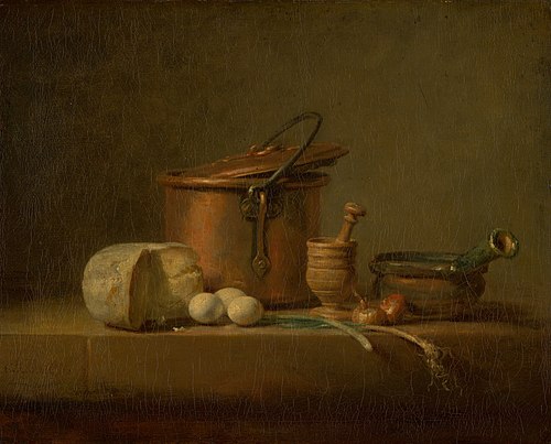 Still Life with Copper Pot, Cheese and Eggs, 1732, Jean Siméon Chardin