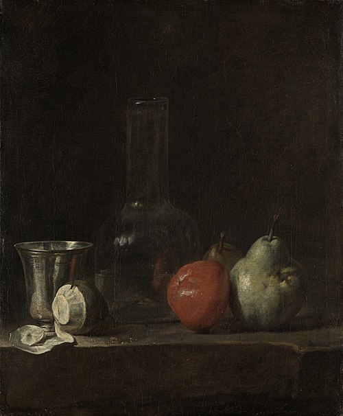 Still Life with Fruit and a Glass Vase, 1728, Jean Siméon Chardin