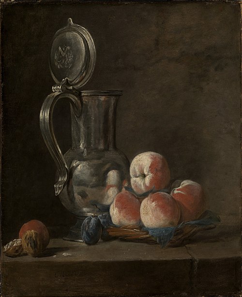 Still Life with Tin Pitcher and Peaches, 1728, Jean Siméon Chardin